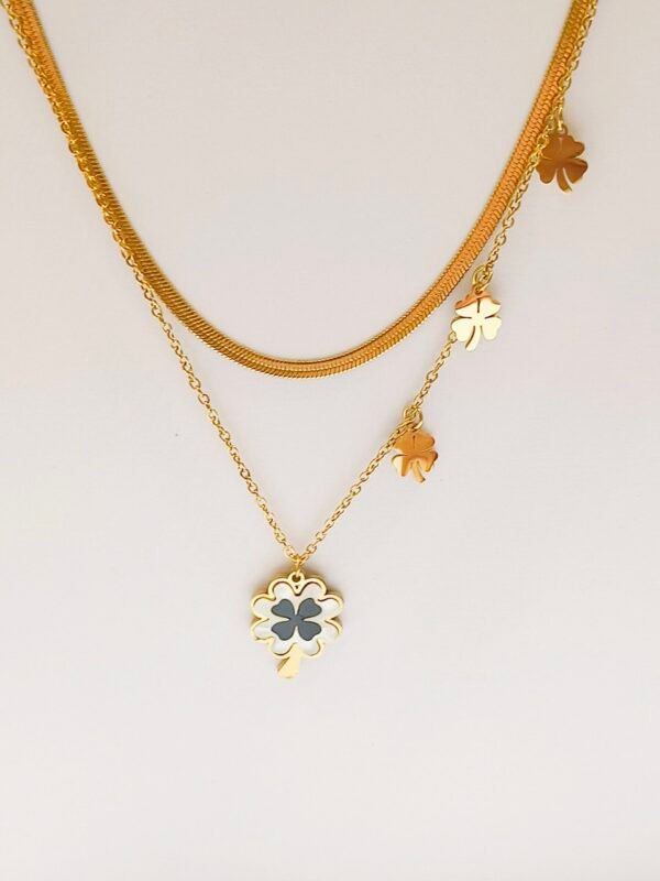 Layered White Black Clover Elegant Blade Chain