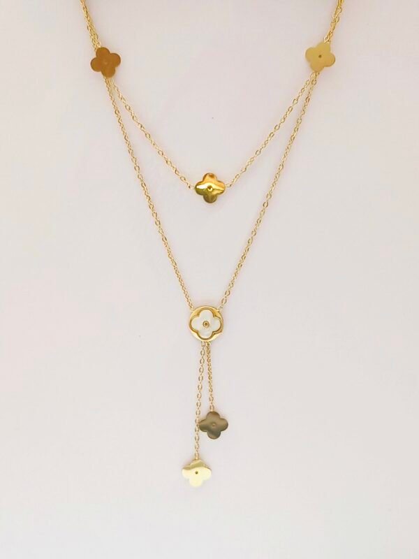 White Layered Clover Necklace