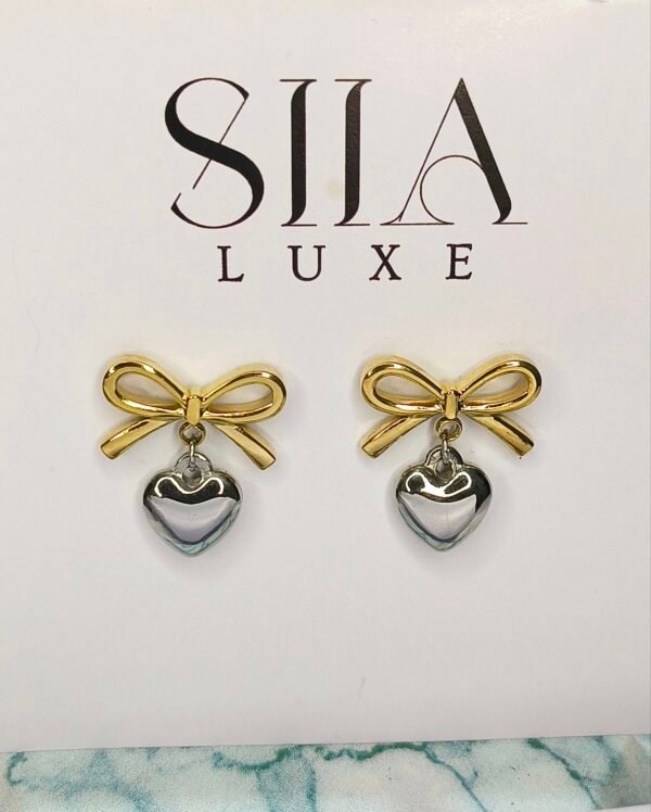 Bow , Silver Heart Earrings