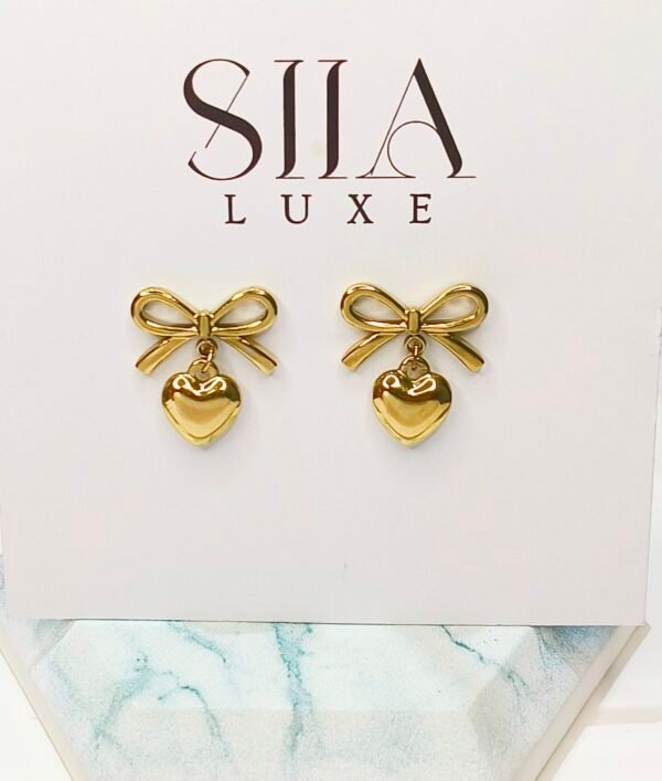 Bow , Gold Heart Earrings