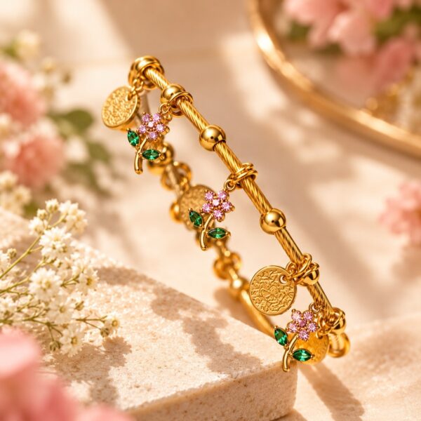 Gold Floral Charm Bracelet